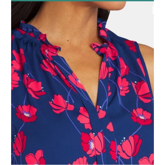 41 Hawthorn Stitch Fix Petite Sleeveless Blouse Navy Red Poppy Floral Top Orlee - Picture 3 of 8